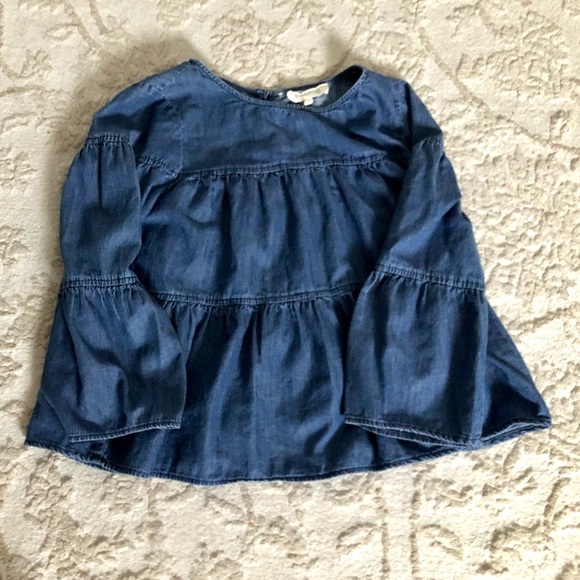 Madewell Women's Tiered Button Back Chambray Denim Top, Size XS - Picture 6 of 11